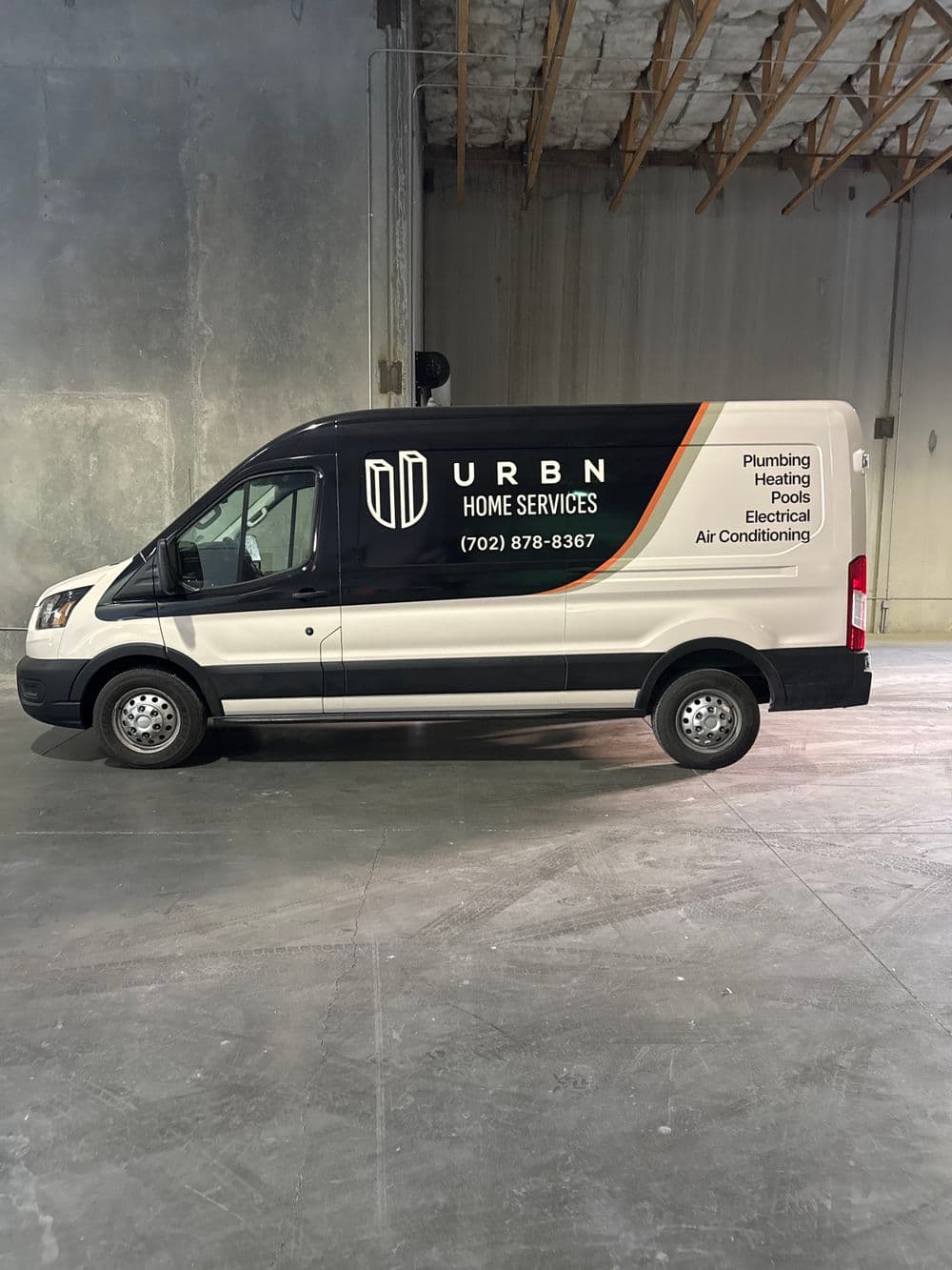 URBN Home Services van showcasing plumbing, heating, cooling, and air conditioning services.